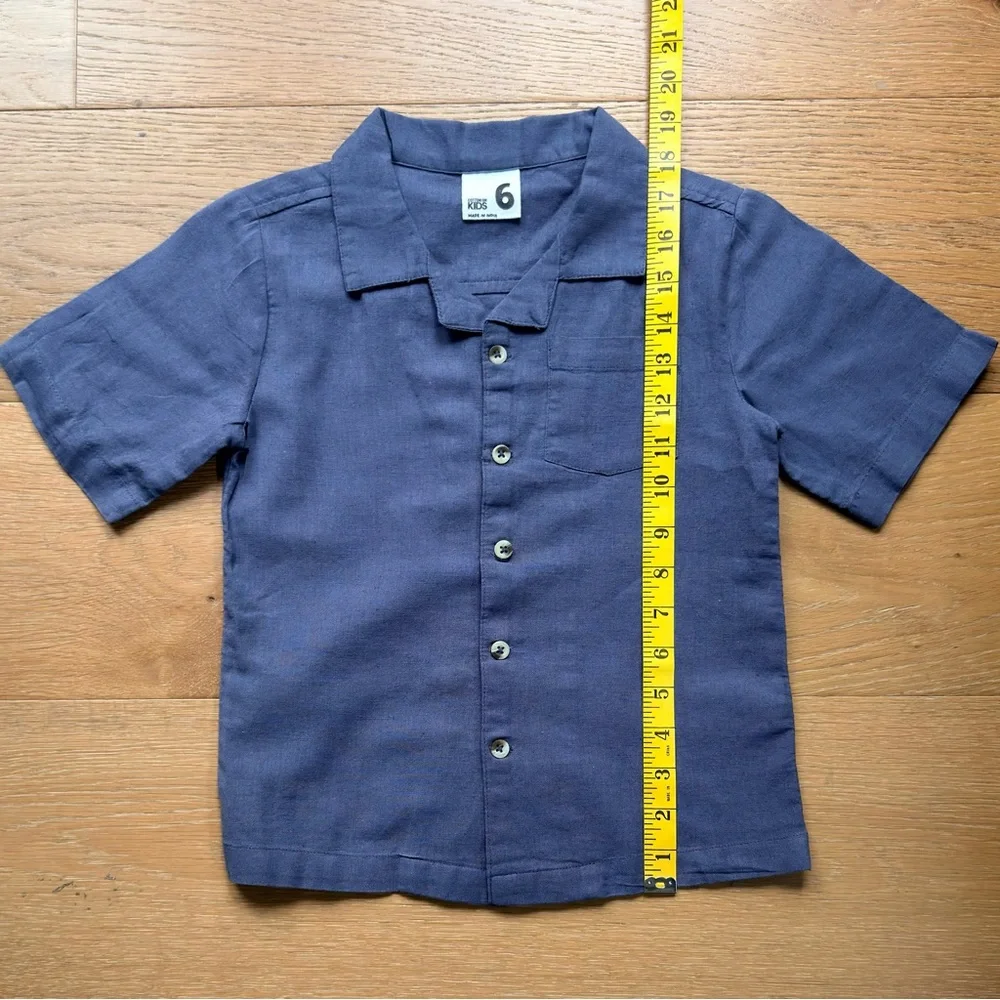 Cotton On Boys Linen Button-Up Shirt Coastal Relaxed Gray Size 6
